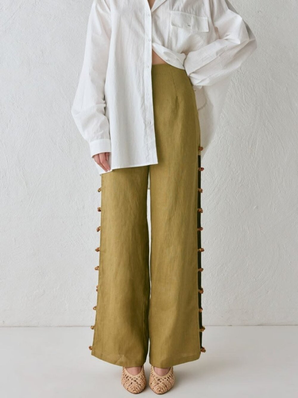 VRG GRL Tia Linen Pants - Olive Green - Size US 4 / AU 8 (Small)